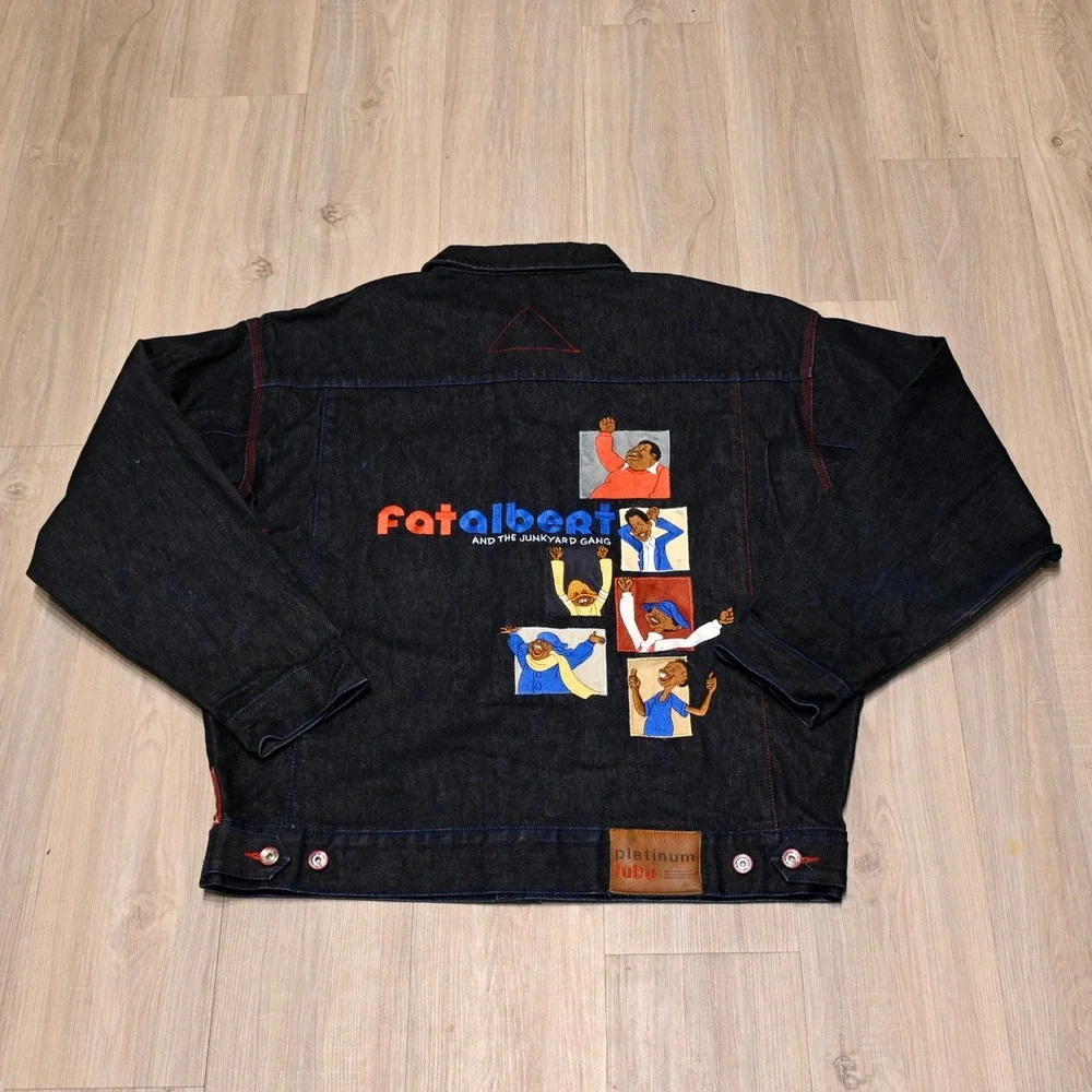 Vintage Platinum FUBU Fat Albert Denim Jacket 2X Y2K Embroidered Dark Wash